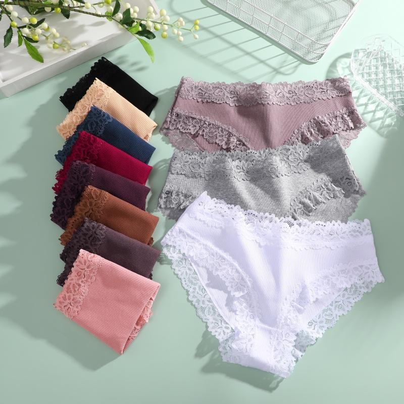 Damen Nahtlose Baumwollhöschen Sexy Spitze Einfarbige Hohe Taille Elastische Unterwäsche Hohe Qualität Atmungsaktive Intimpflege Lingerie