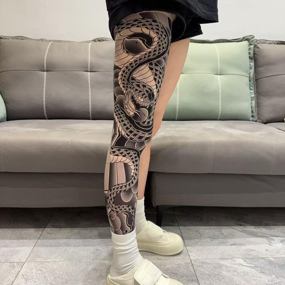 1 paire de chaussettes de tatouage style japonais à vagues Élastiques Respirantes Hommes Chaussettes Anti-soleil Fines Protection UV Chaussettes Longues Jambe Entière Unisexe
