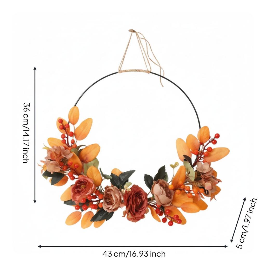 Wreath with Jute Twine Silk Floral Hoop Open-Frame for Entryway, Door,