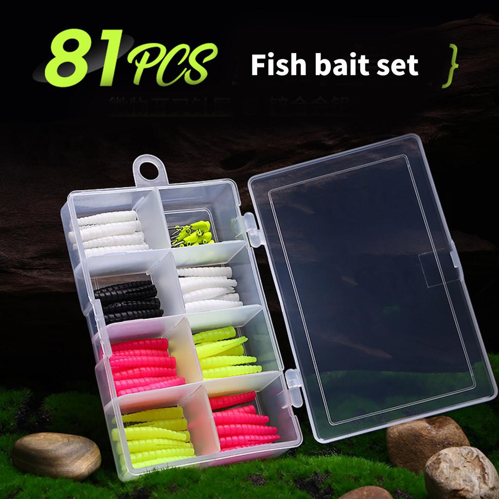 Fishing Tackle Soft Fishing Lures Set for Freshwater Saltwater Artificial Baits with Split Tail Grub Worms Jig Head Hook