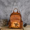 Johnature Zaino retrò in vera pelle con stampa animalier Borsa da donna in vera pelle di vacchetta naturale Zaini da viaggio di grande capacità