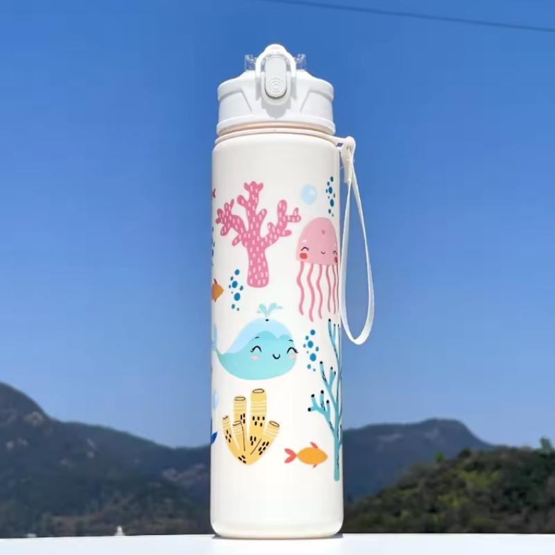 780ML Kids Water Sippy Cup Creative Cartoon Cup with Straws Leakproof Water Bottle Outdoor Portable Children's Plastic Water Cup