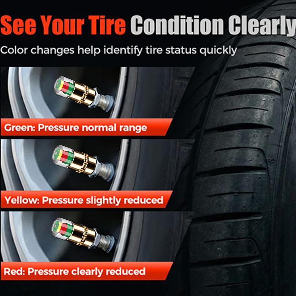 Cars Tire Air Pressure Monitor Alert Indicator Tire Valve Cap Gauge Car Accessories Car Tyre Pressure Gauge Caps Useful 4pcs