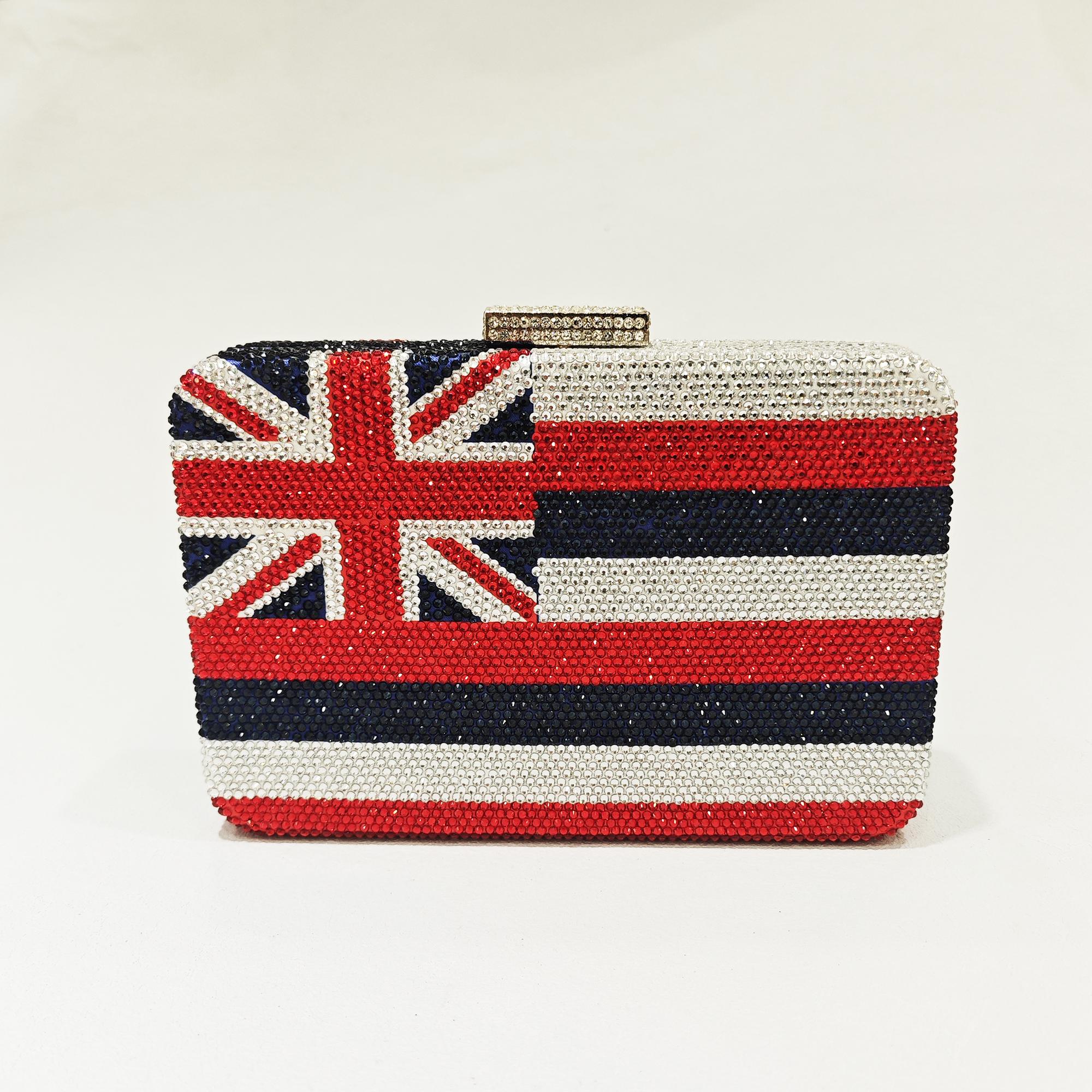

American Flag Evening Crystal Bags For Female Diamond Clutches Luxury Fashion Lady Rhinestone Red White Clear Crystal Purses 17cmX12cmX5cm