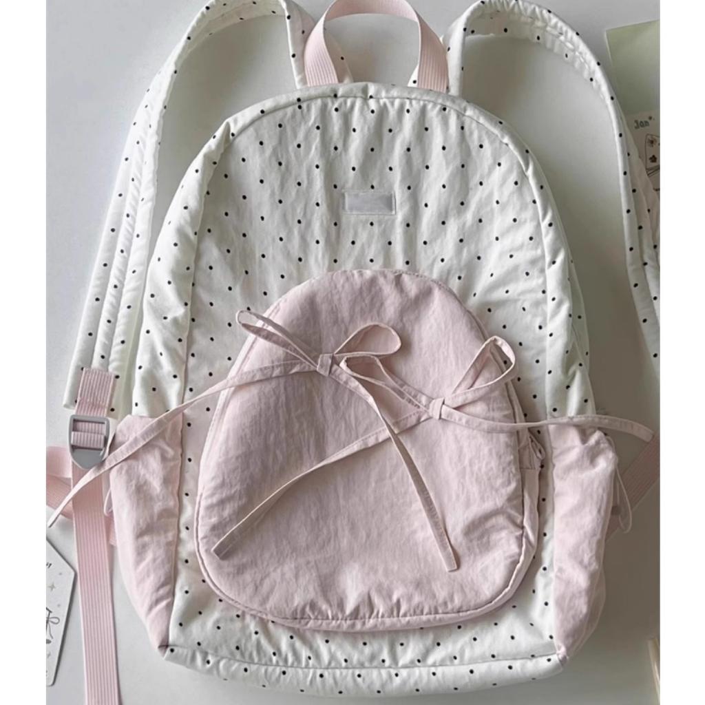 Niedlicher süßer Mädchenrucksack Studentinnenklasse vielseitige Schultasche College-Stil Schleife Tupfenrucksack