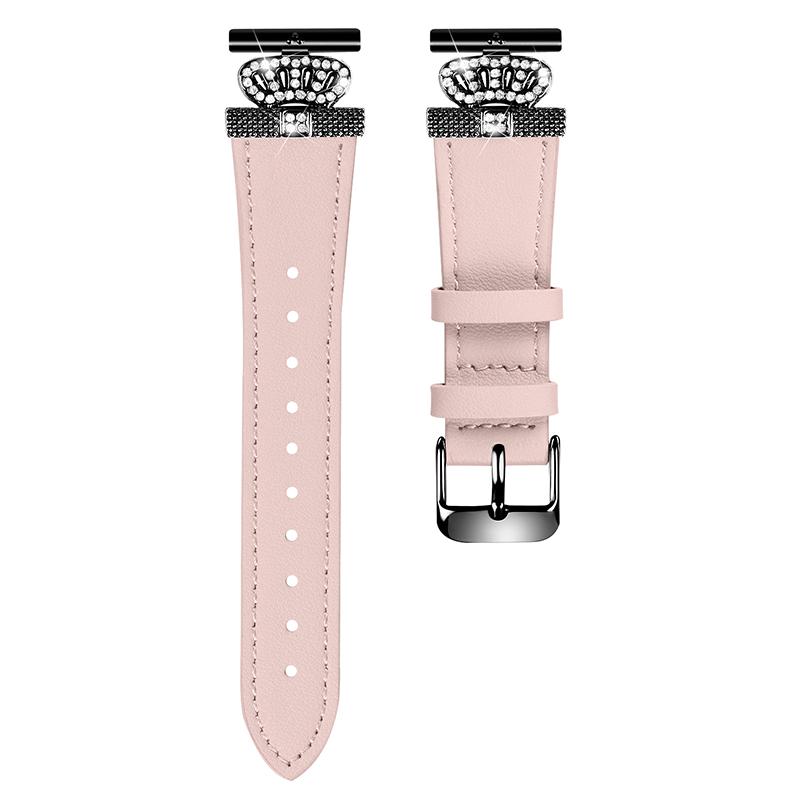 

For Garmin Vivomove HR/Vivomove Cowhide Watch Band Crown Shape Connector Strap,Black Buckle Pink