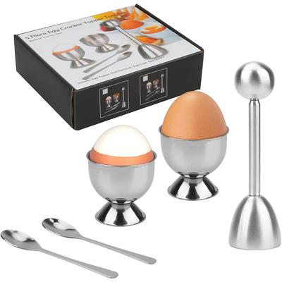 Egg Cracker Topper Set Stainless Steel Soft Hard Boiled Eggs Separator Holder with Spoons Kitchen Egg Tools