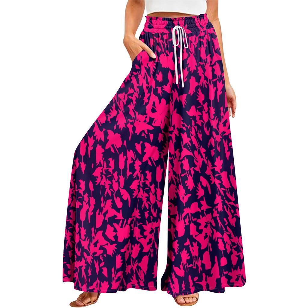 Women's Summer Wide Leg Pants High Waisted Flowing Pockets Fashion Casual Casual Bohemian Printed Beach Pants
