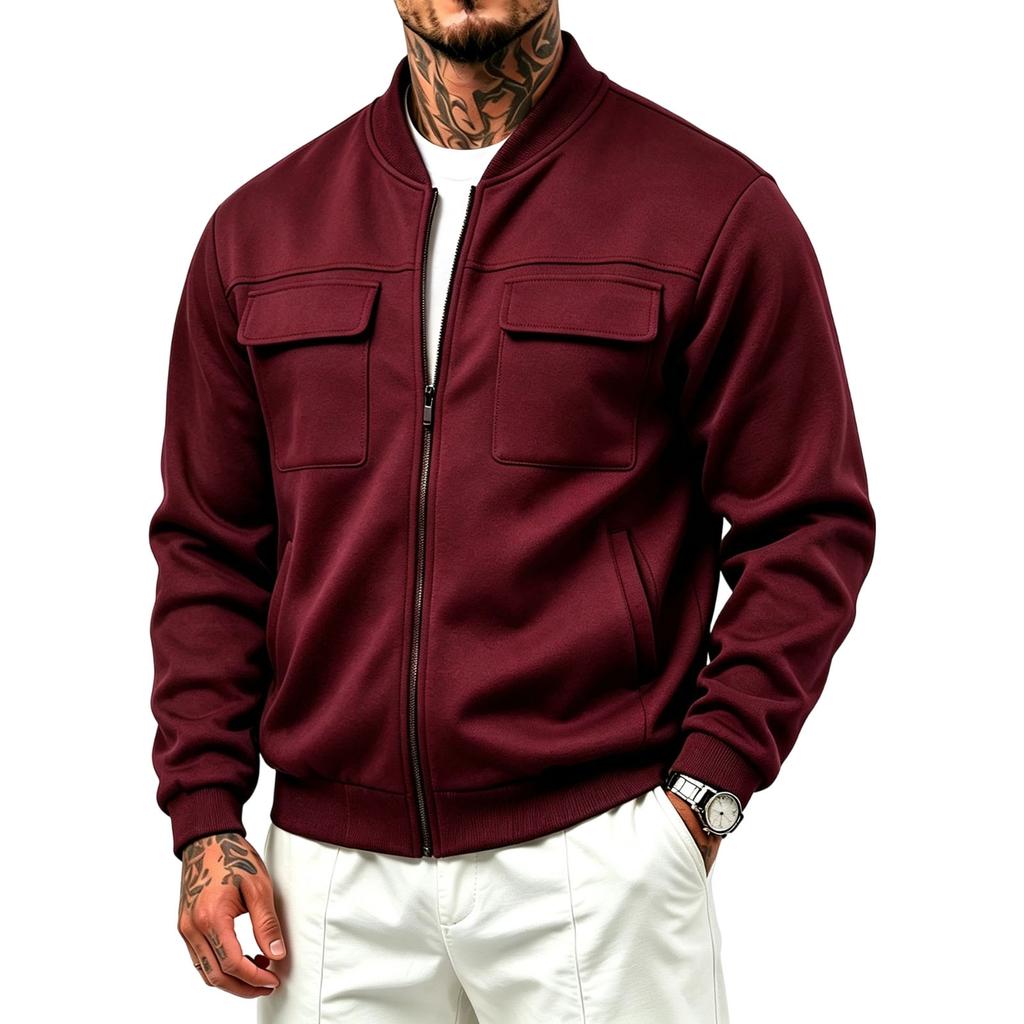 Men's Jacket, Fall Winter Casual Loose Fit Lined Zip-Up Stand Collar Long Sleeve Outerwear