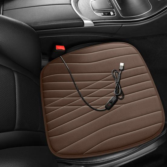 12/24V Car Heated Seat Cushion 17.72"x17.72" Memory Foam Seat Protector Pad with Anti-Slip Bottom