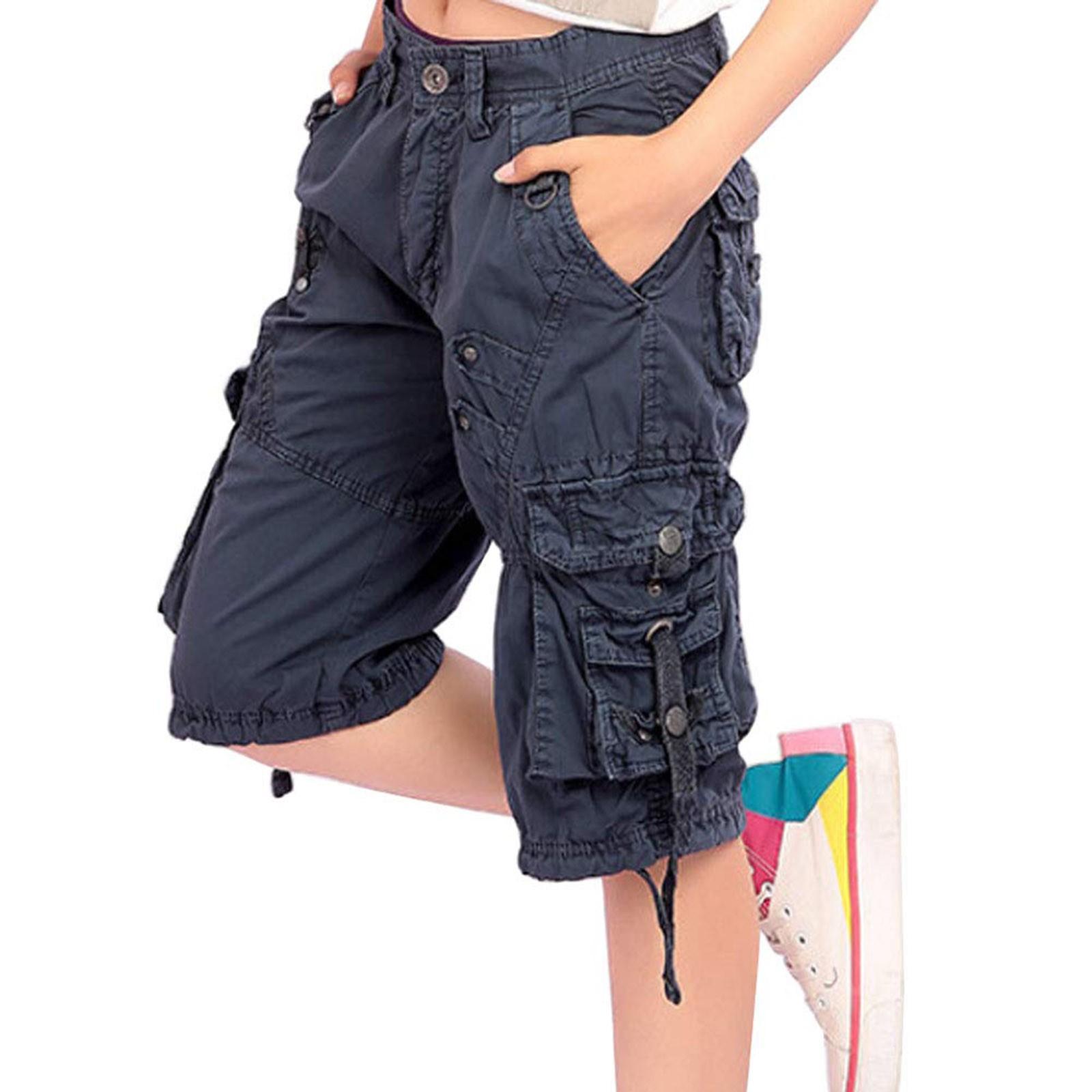 

Женские повседневные шорты-карго. Женские прямые хлопковые брюки для велоспорта и кемпинга. Короткие брюки с несколькими карманами. 34 тёмно-синий