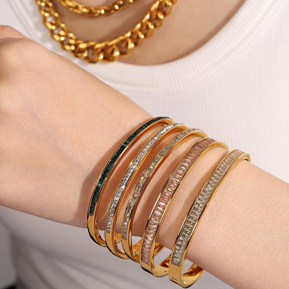 French Stainless Steel Bracelet Sweet Small Fresh Jewelry Does Not Fade Narrow Version Half Circle Full Diamond Buckle Bracelet Women
