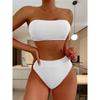 S - XL Bandeau Wrinkled Female Swimsuit High Waist Bikini Women Swimwear Two-pieces Bikini Set Bather Bathing Suit Swim