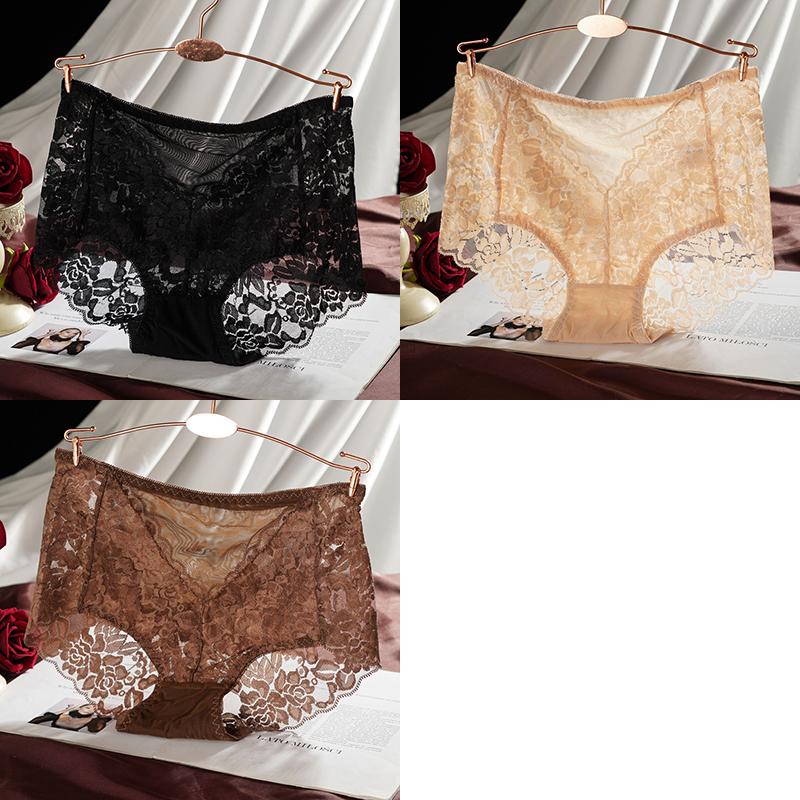 Women High Waist Briefs Lace Floral Panties Sexy Transparent Underwear Seamless Female Hollow Out Lingerie