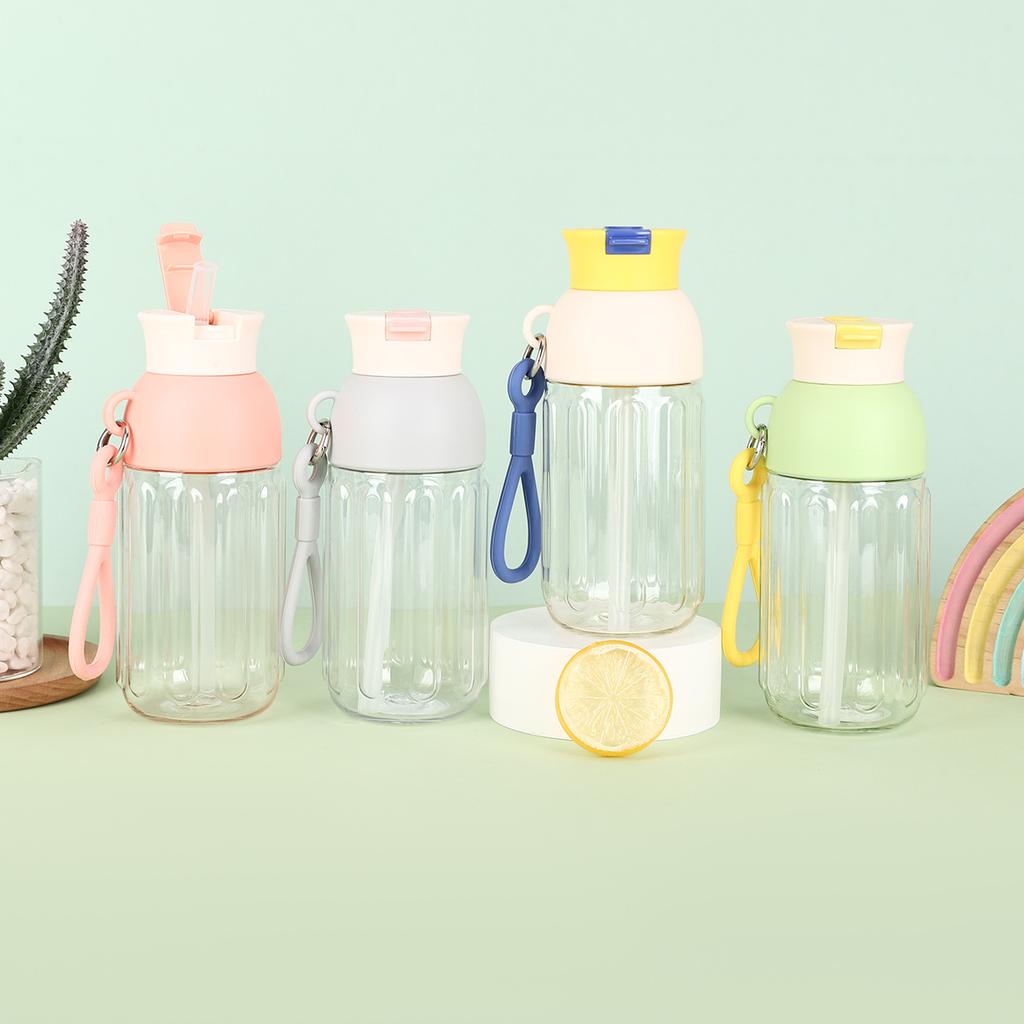 Water bottle spot simple fashion space cup food grade material high temperature resistant straw plastic cup portable rope cup