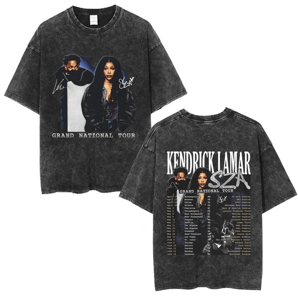 Washed Vintage Rapper Kendrick Lamar SZA Grand National Tour Tshirt They Not Like Us T Shirt Men Hip Hop Fashion Tshirt