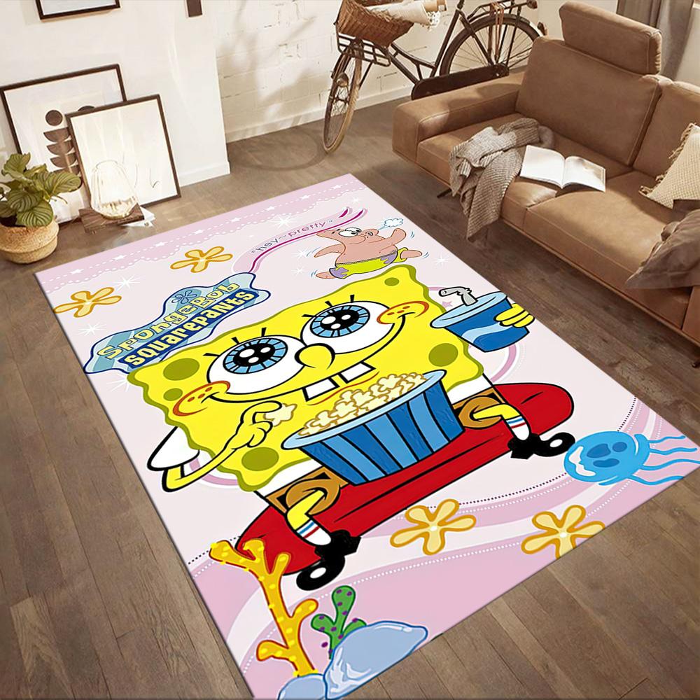 Spongebob Movie Night Square Rugs Are a Great Choice for Living Rooms, Bedrooms, Home Décor, and As Gifts.