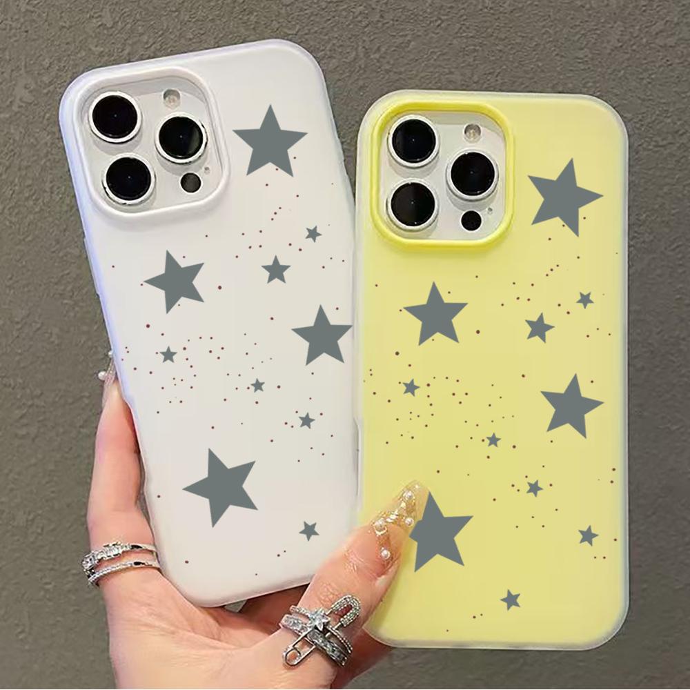 Cute Gray Stars & Dots Phone Case for Redmi Note 14 12S 13 12 11 10 Pro Plus 5G Redmi 12 13C 14C 4G Shockproof Protective Cover