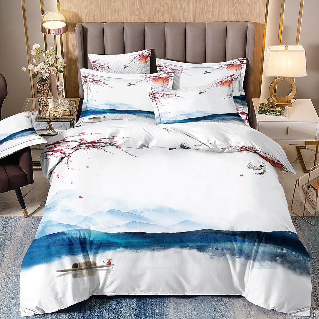 3D Printing Ink Painting Landscape Bedding Quilt Set Three-Piece Custom