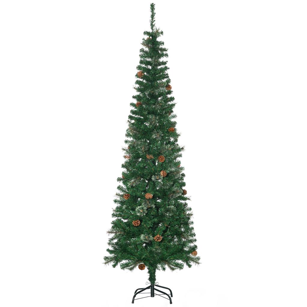 Artificial Christmas Tree 195 Cm, 556 Branches with 27 Pine Cones + Foldable Stand, Green