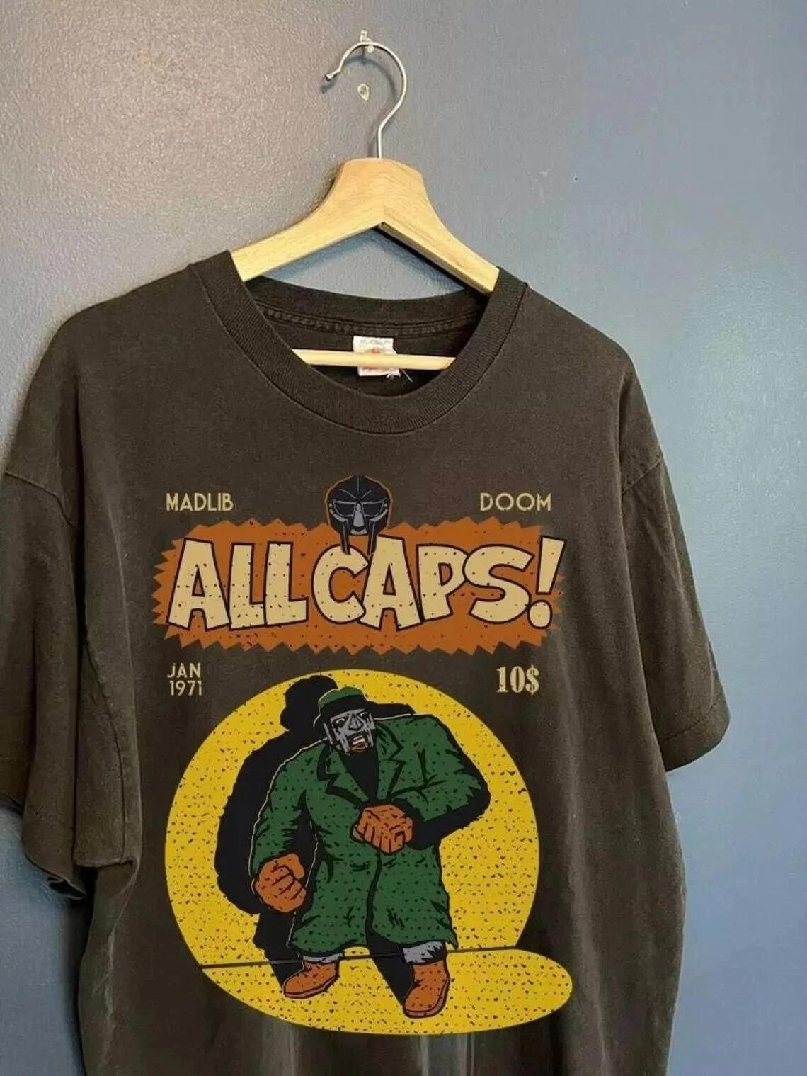 MF Doom All Caps Graphic Short Sleeve Dark Chocolate T shirt Reprint S-5XL S