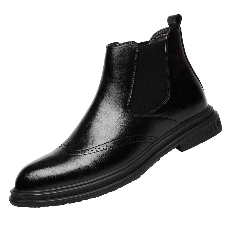 Men’s Mid-High Top Genuine Leather Brogue Chelsea Boots