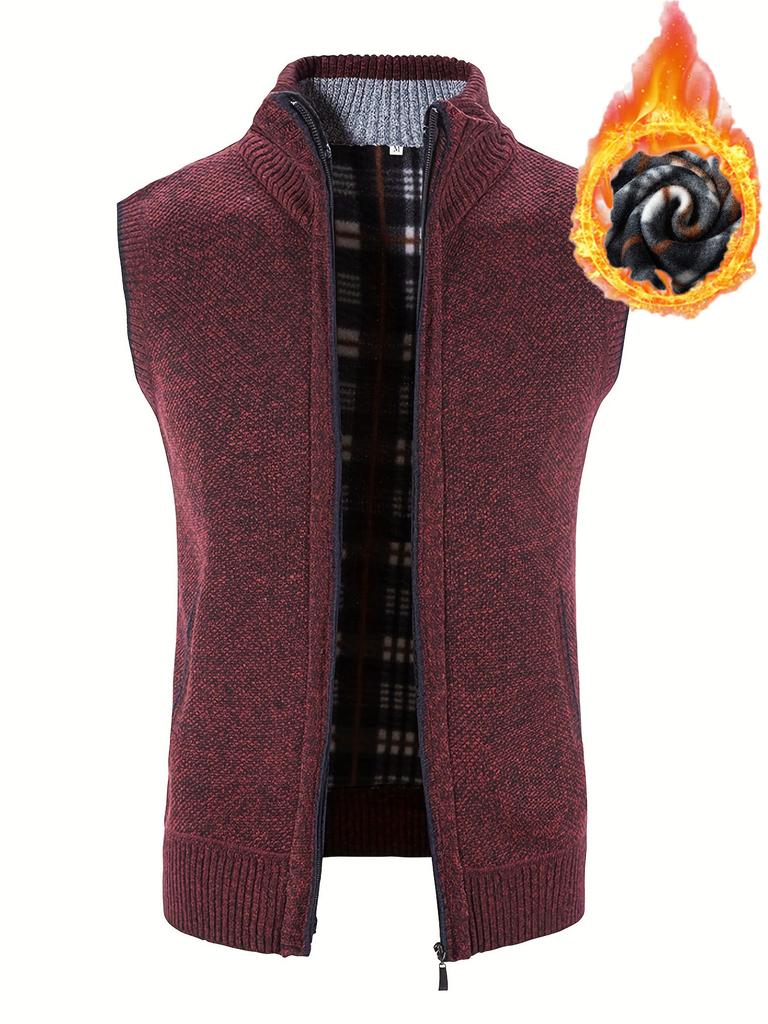 Cozy Up pentru bărbați Plus vestă îngroșată din catifea, cu guler vertical, jachetă, pulover, cardigan