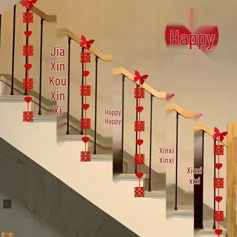 Wedding Stair Railing Pull Flower and Ribbon Set for Room Decoration