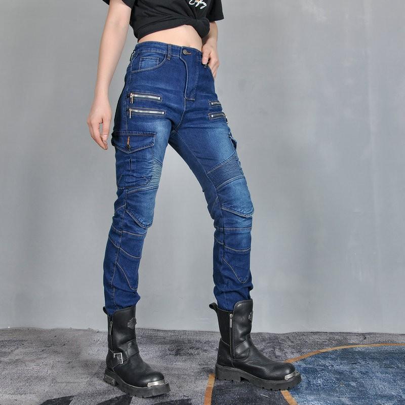 VOLERO Motorcycle Jeans Female Knight Elastic Riding Pants Retro Personality Casual Drop Resistance