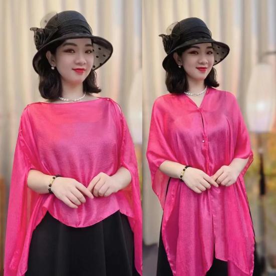 Summer Shawl V-Neck Buttons Placket Lightweight Sun Protection Versatile Beach Shawl Solid Color Vacation Sunscreen Shawl