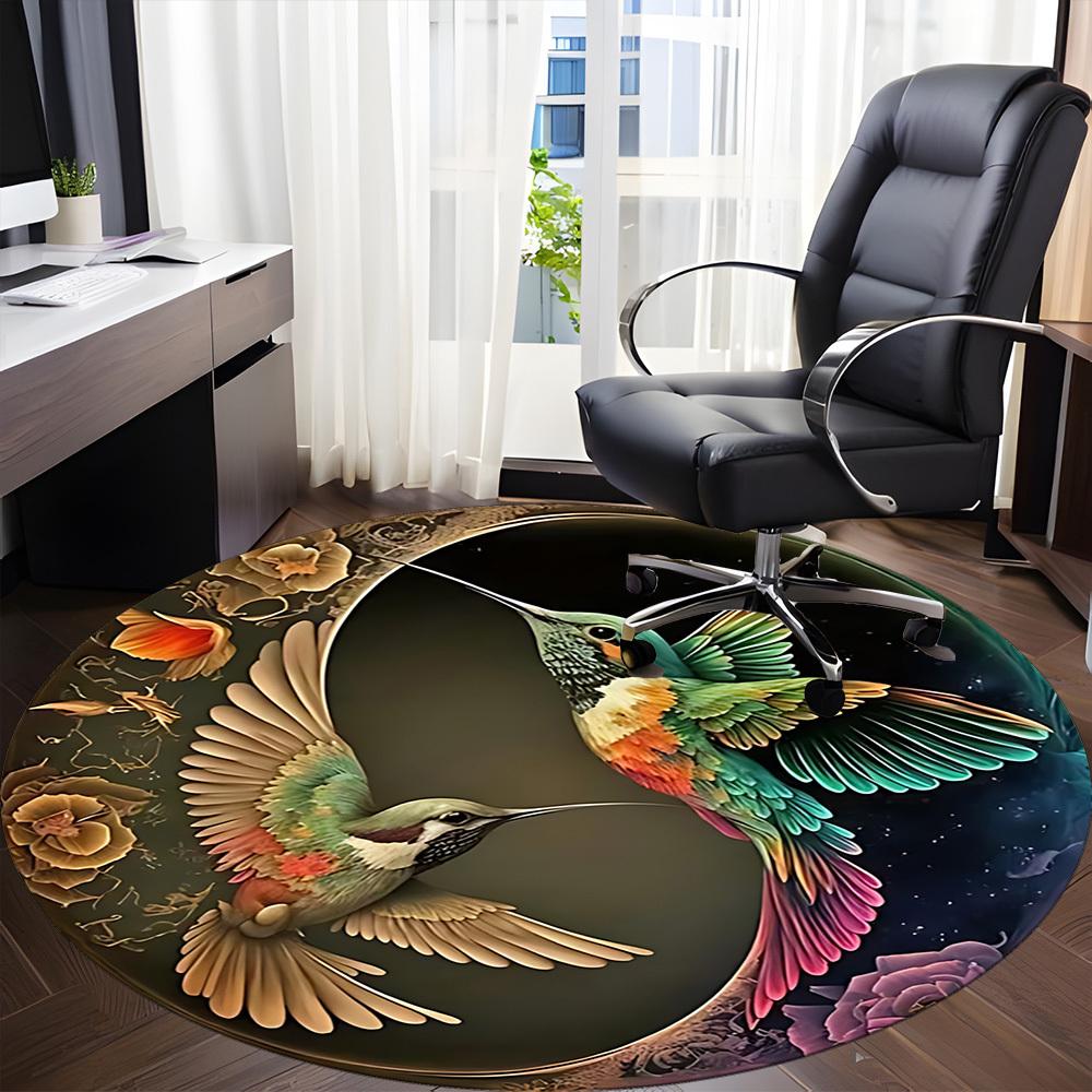 1pc Hummingbird Artwork Chair Carpet for Office, Round Non Slip Durable Large Size Office Carpet, Suitable for Office