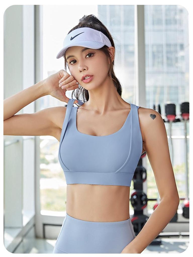 Double-Strap Nude Feel Quick-Dry Sports Set: Shockproof & Anti-Shake Fitness Wear for Women (No Bra Needed)