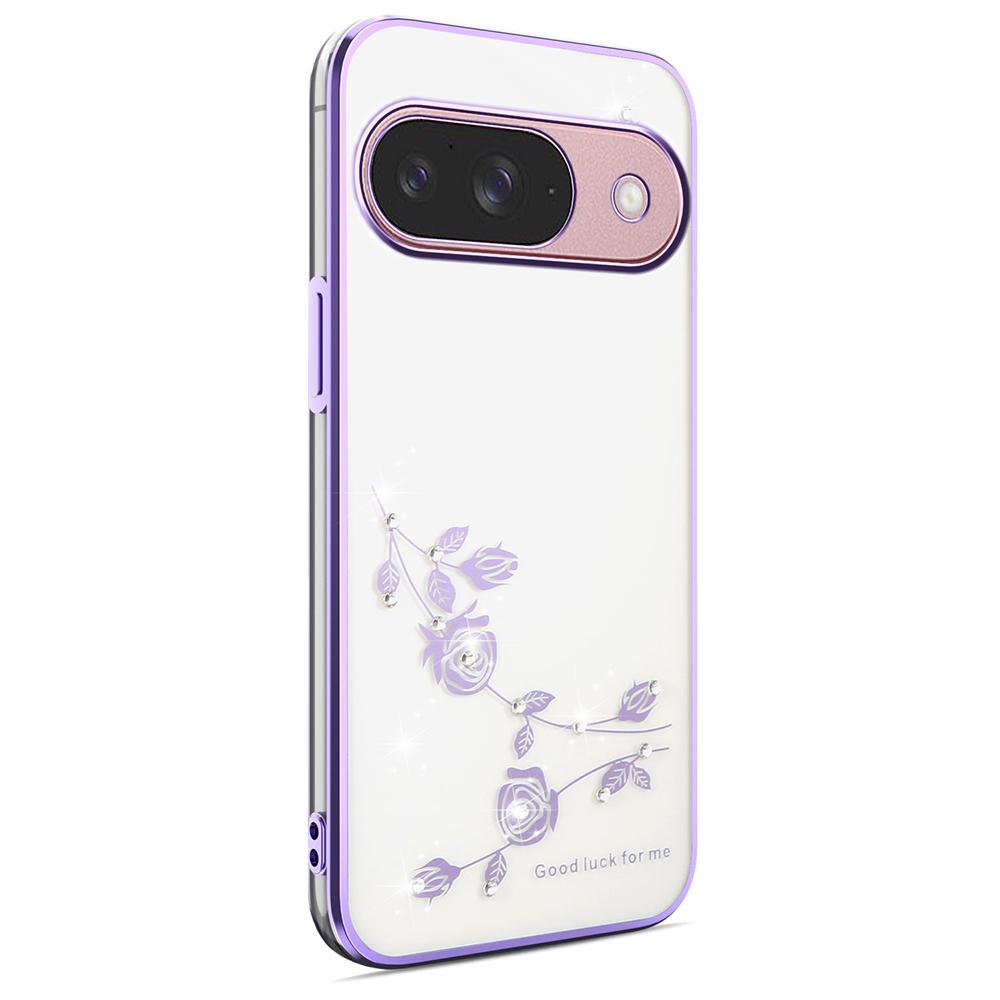 

KADEM For Google Pixel 10/Pixel 10 Pro Case Flower Rhinestone Decor TPU Phone Cover Purple