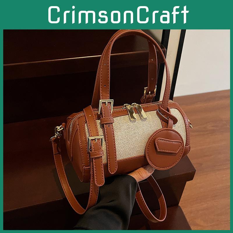 Pu Pillow Bag For Women With Contrast Color Details And Zipper Closure For Casual Daily Wear