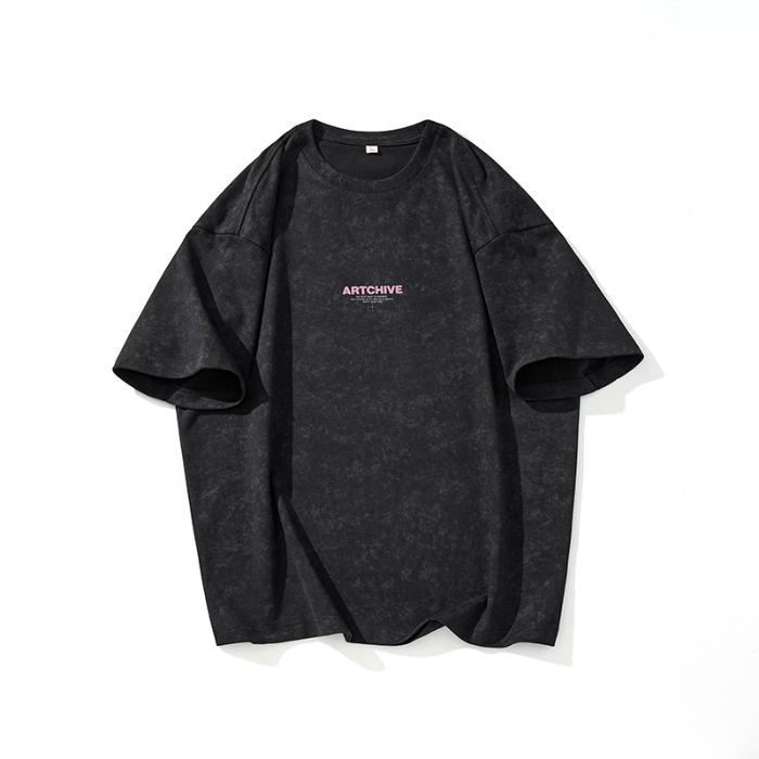 

Pure Cotton Short-sleeved T-shirt Men s Summer New American Retro Printed Loose Large-size Top 4XL чёрный