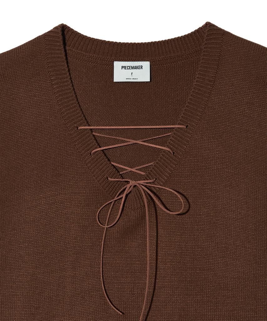 Peace Maker Lace Up Knit Vest (Brown)