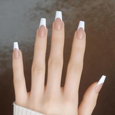 30Pcs French Ballet Fake Nail Press On Quick Extension Wearable False Nails Natural Full Cover Nail Tips Manicure Art