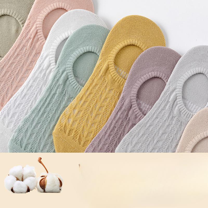 Spring and Summer Thin Invisible Socks for Women, Mesh Breathable Boat Socks That Won't Fall Off, Solid Color Socks