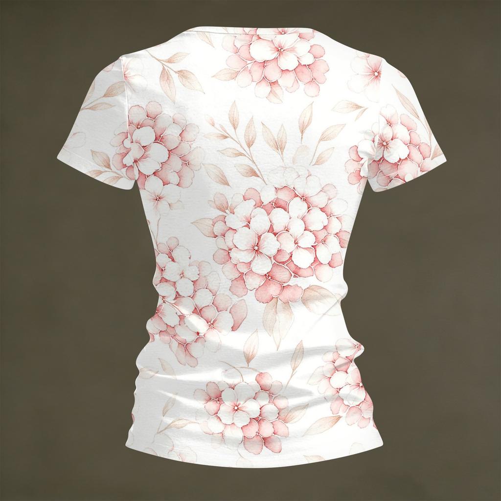 Women V Neck Short Sleeve T Shirt with Floral Print Casual Loose Fit Lightweight Top for Daily Wear Office or Travel