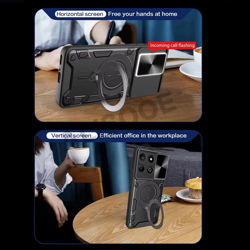 Armor Holder Funda for Honor X7C Case Slide Camera Lens Magnetic Ring Stand Cover for Honor X7C 4G Shockproof Capa