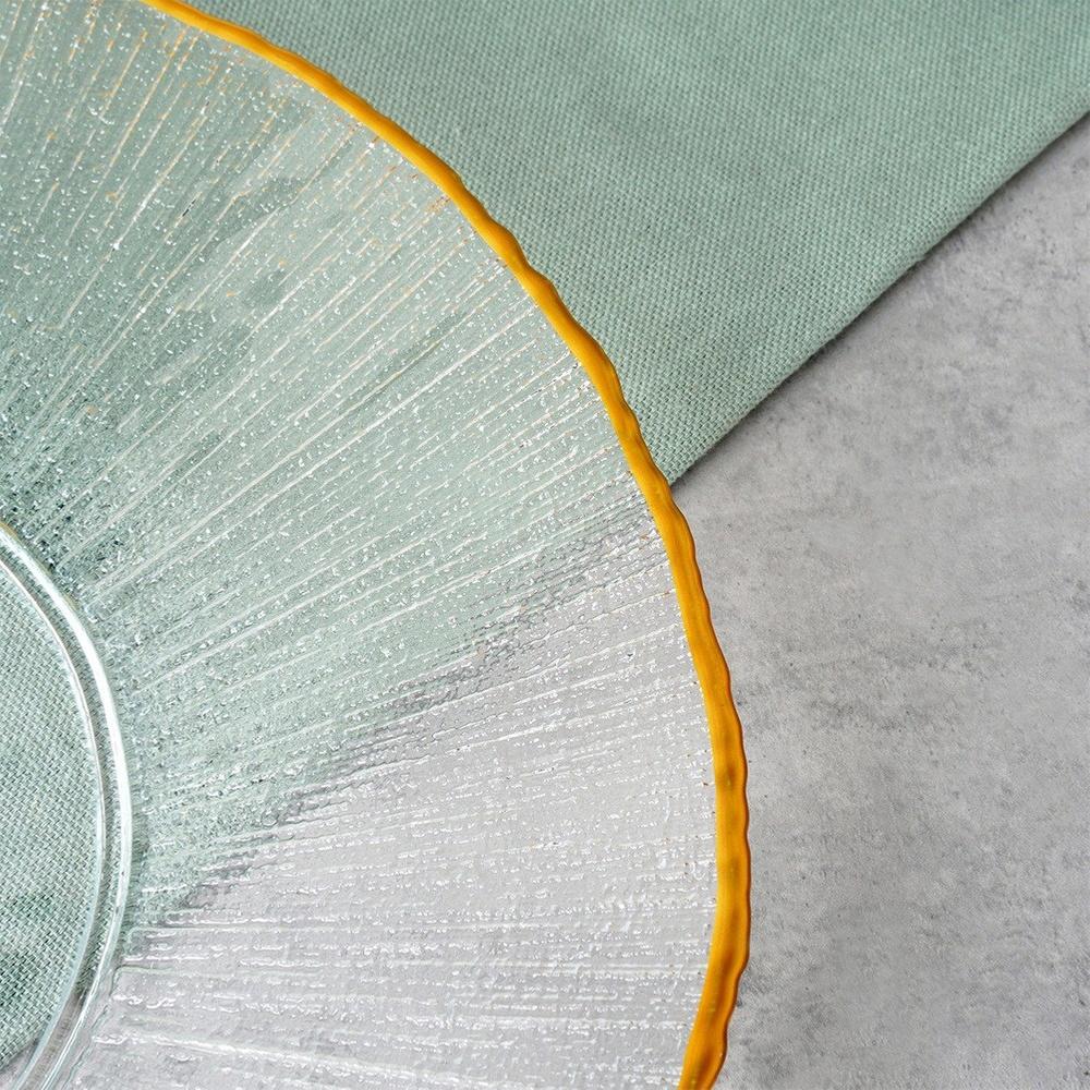 Glass Golden Dinner Plate Shallow Flat for Dinner Snacks Platter 28 cm