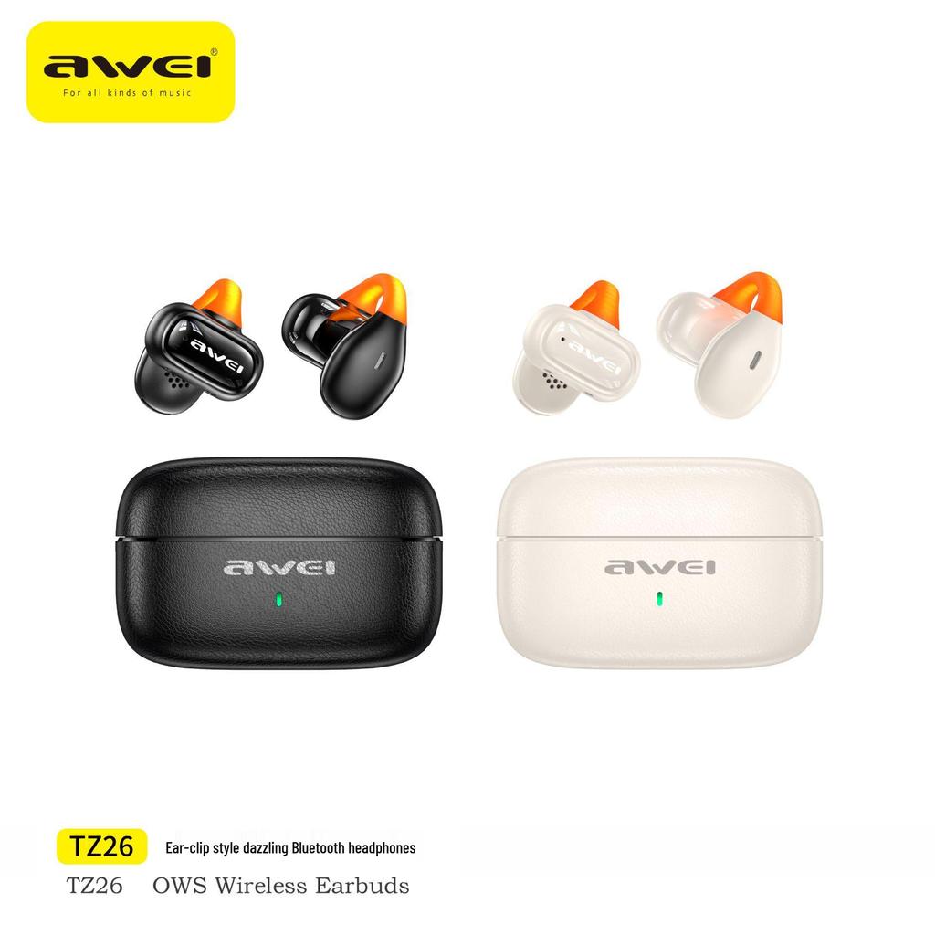 Awei Sports Bluetooth Ear-Clip Earphones with Cloud-Sensation Silicone for Long-Wear Comfort and Painless Wireless Stereo.