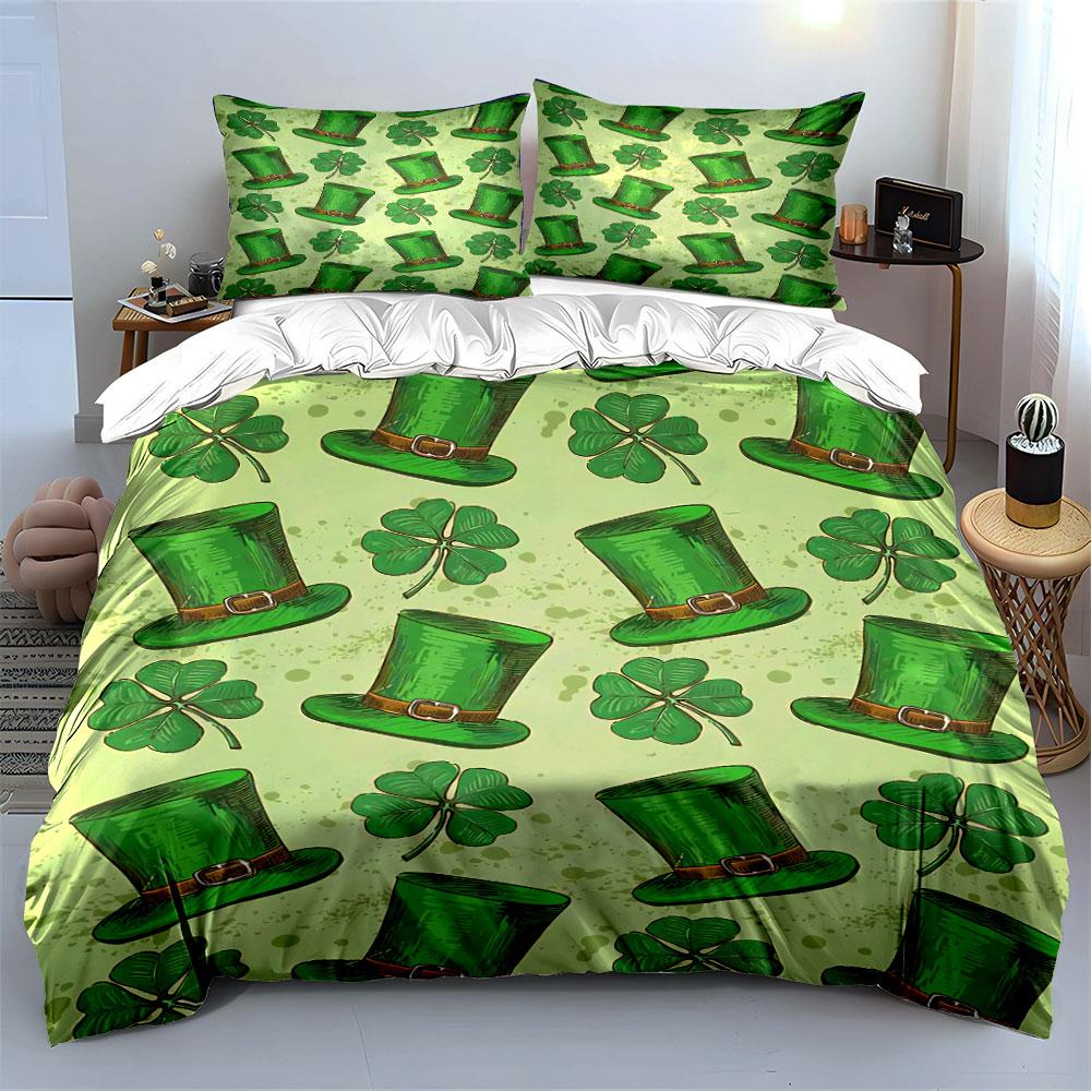St. Patrick's Hat and Clover Set Bedding Duvet Cover Set Duvet Cover Pillowcases (1 * Duvet Cover 2 * Pillowcases, Without Duvet Insert)