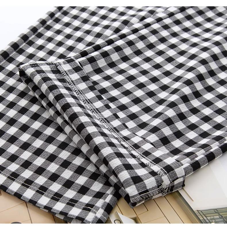 Women's 2025 Spring/Autumn Plaid Wide-Leg Drape Pants - Color Block, Elastic Waist, Versatile Straight-Leg Style.