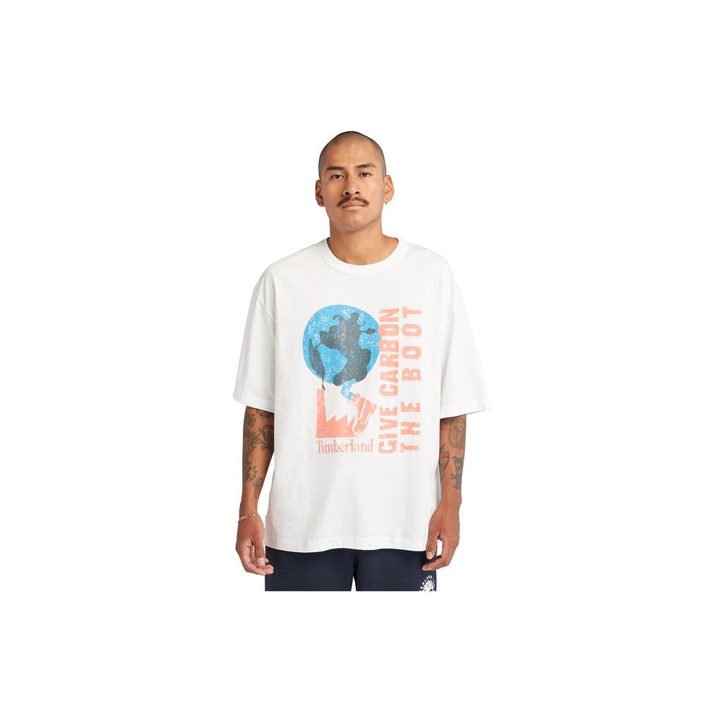 Timberland Letter Pattern Printed Casual Loose Round Neck Short Sleeve T-Shirt Unisex Tops White A6QAH-100