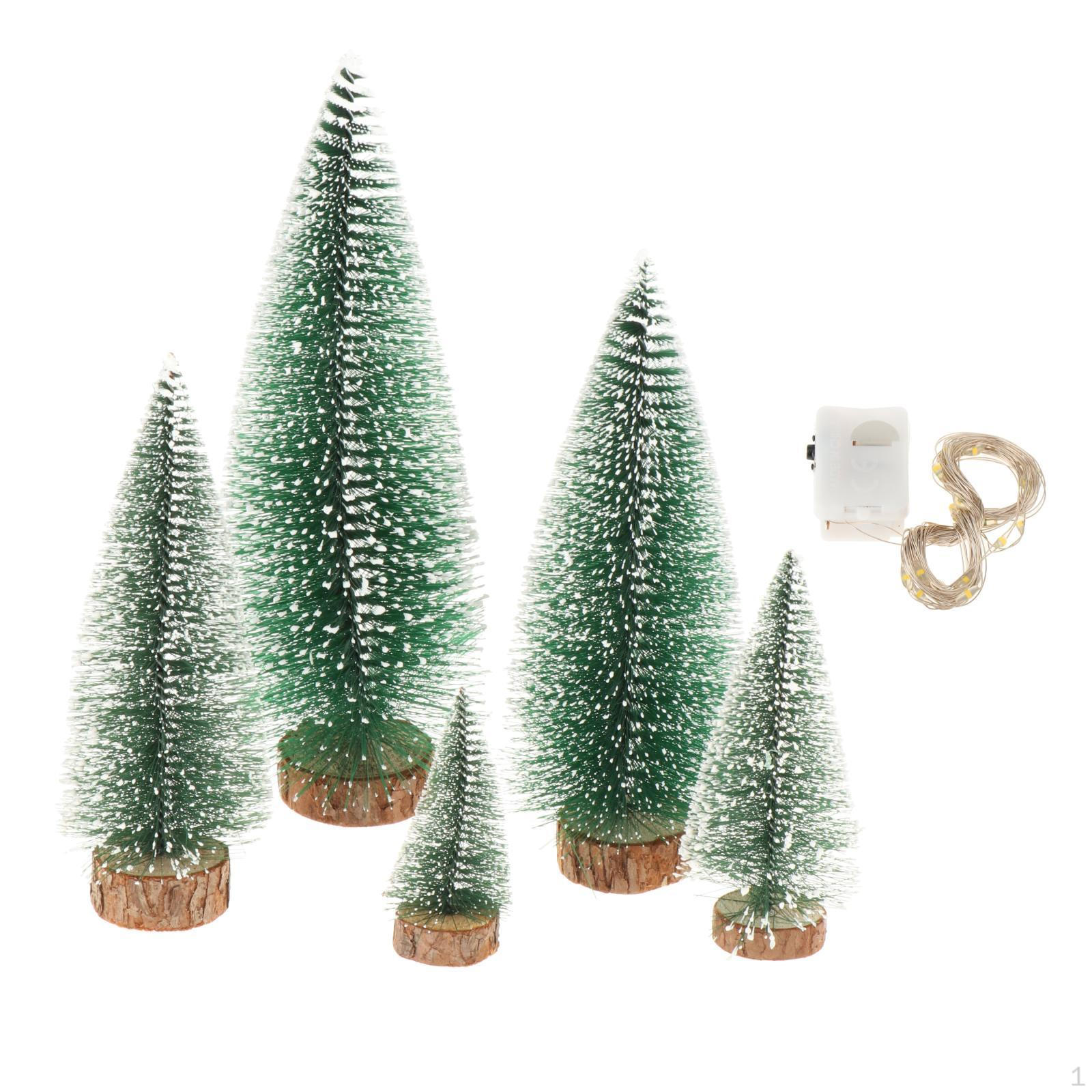 

Искусственная новогодняя елка миниатюрное украшение флокированный кедр с огнями снежный для дома Рождество 5PCS_Green and Warm Light