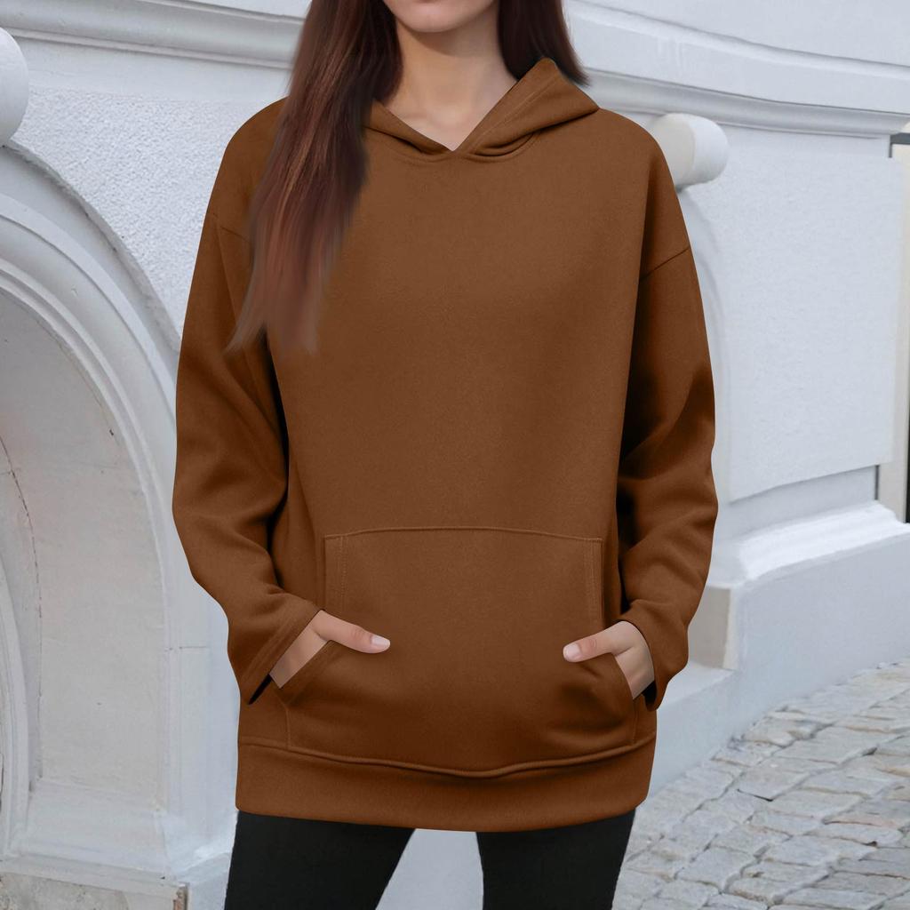 Women's Winter Solid Color Pullover Hooded Sweatshirt Fleece Long Sleeve  Fashion Sweatshirt