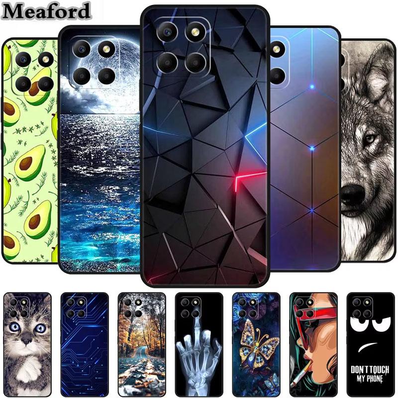 Etui For Honor X6a Zwierzęta TPU Silikon Miękki Tylny Pokrowiec na Telefon dla Huawei Honor X6a HonorX6A 2023 Ochronny Wilk Czarny Fajny Capa