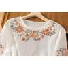 Ladies Shirt Spring Summer Round Neck Embroidered Women's Blouse Elegant Linen Lady Loose
