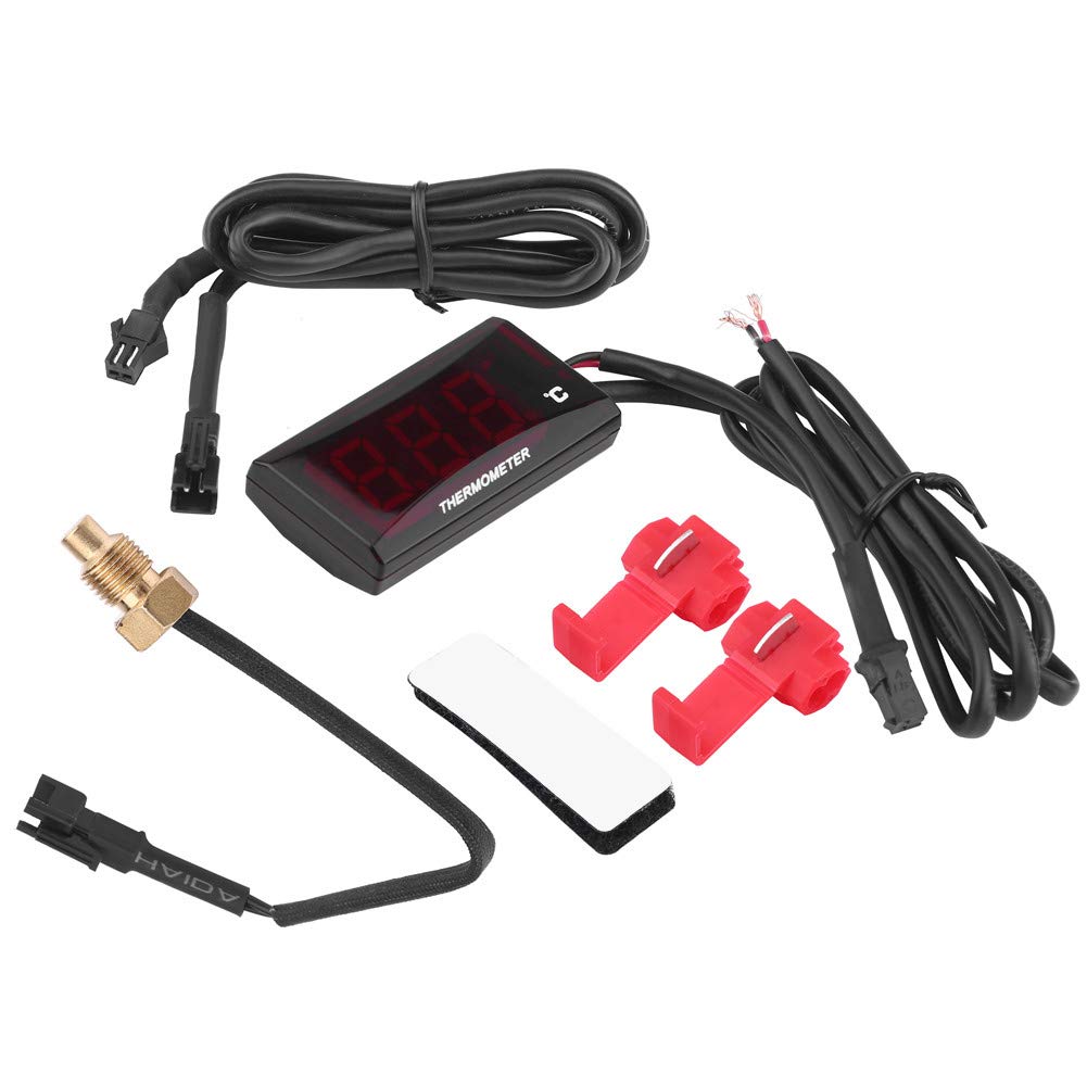 Keenso Universal Car Motorcycle Digital Equipment Temperature Gauge Temperature Meter Red LED Light (Black)